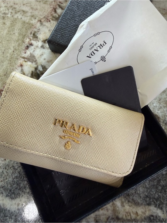 Prada Accessories - Prada Milano Cream Saffiano Leather Key Cardholder
